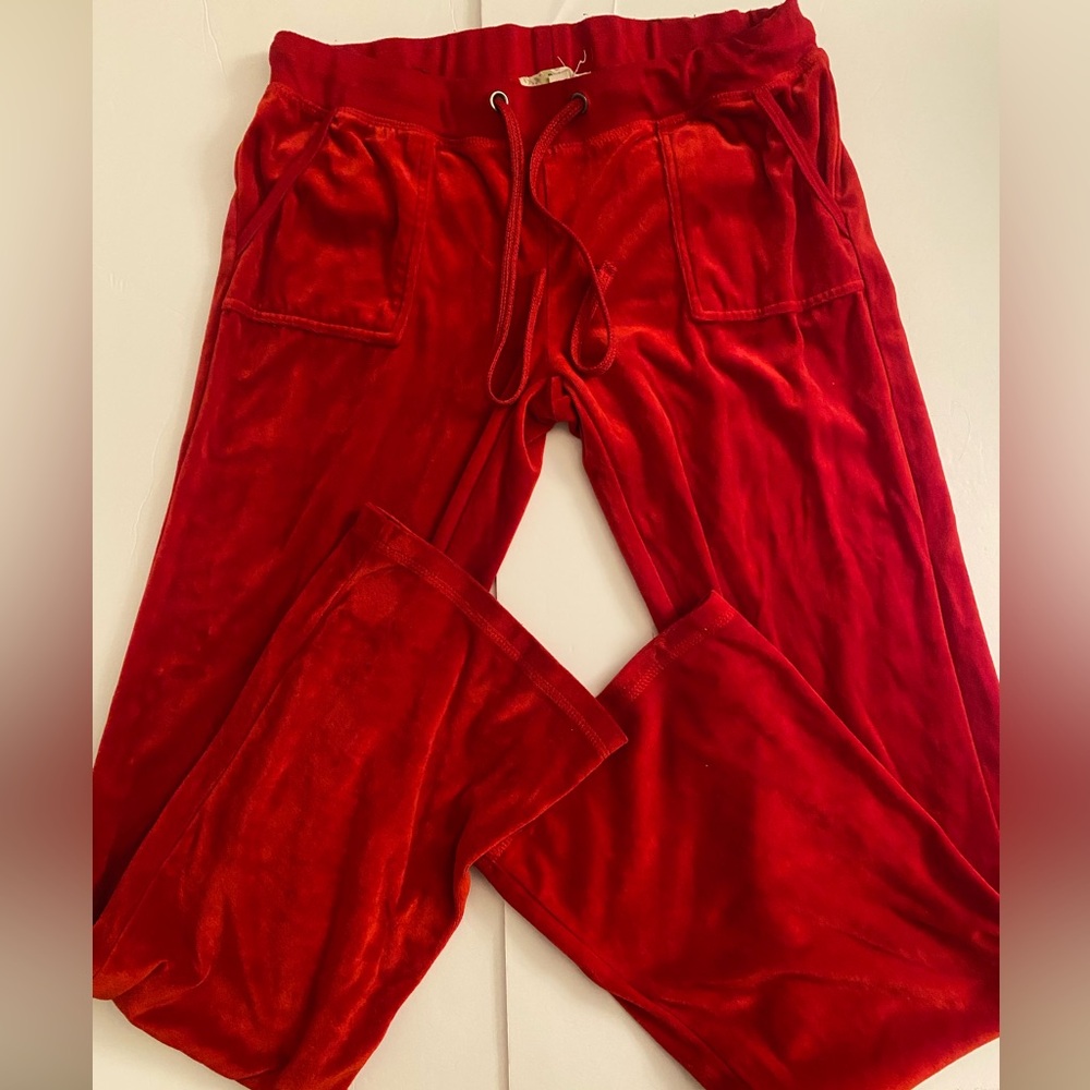 Y2K Beta House red velour flared sweatpants